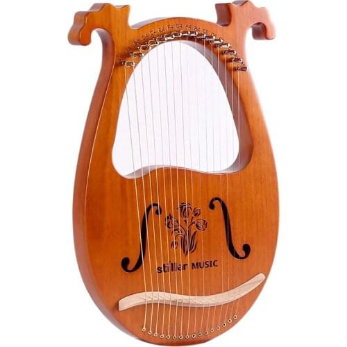 19 Metal String Wooden Mahogany Lyre Harp Musical Instrument with Tuning Wrench and Spare Strings