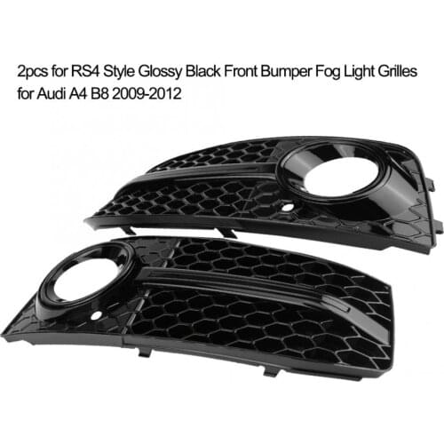 2pcs Front Bumper Fog Light Grilles for Audi A4 B8 2009 2010 2011 2012 for RS4 Style Glossy Black car accessories
