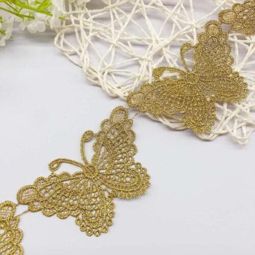 2Yards Polyester Golden Lace Big Butterfly Gold Thread Clothing Accessory Lace Gold Trims Handmade Accessorry 5.1cm