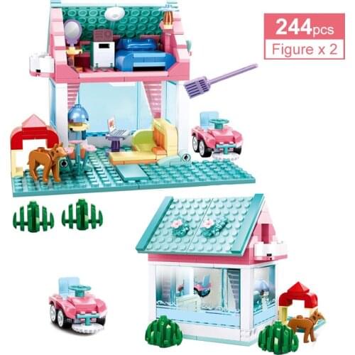 244Pcs Happines Diary Series Girls Heartwarming Hut Building Blocks Princess Prince Pink Dream House Bricks Educational Toy Gift