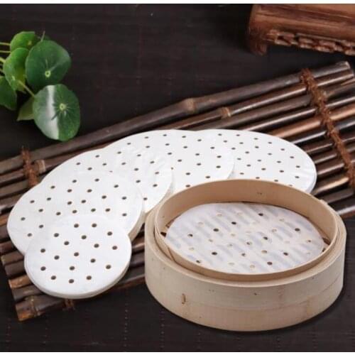 5inch Bamboo Basket Steamer Paper Kitchen Cooking Bamboo Steamer Dim Sum Paper Under Steam Mat Round Non Stick Steamer Paper SN