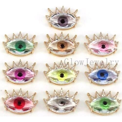 5Pcs ,Trendy Eye Link With Transparent Coloful Crystal Connector Beads,Cubic Zircon Eye Lucky Charms, Jewelry Fin