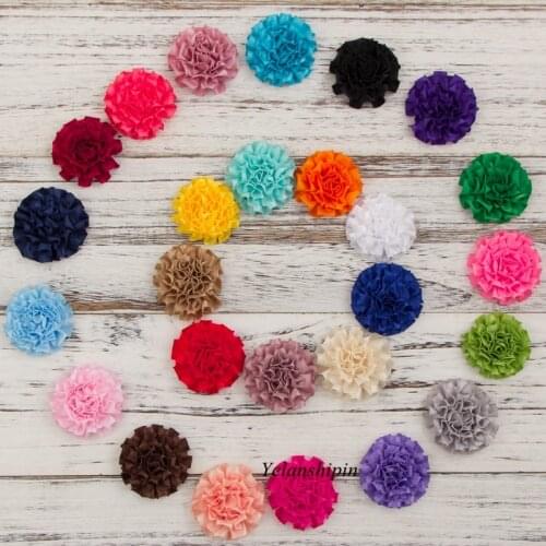50pcs/lot 2" Wholesale Craft Satin Ribbon Hair Flowers Clips For DIY Headband Chic Fabric Flower For Girls Hair Accessories