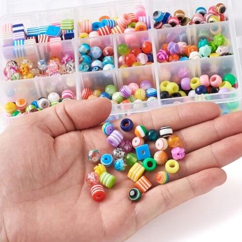 460pcs Round Barrel Column Shape Spacer Bead Stripe Resin Beads Evil Eye Beads for Jewelry Making DIY Necklace Bracelet Supplies