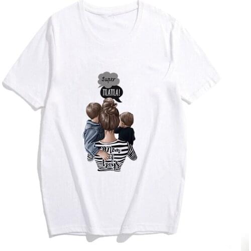 2019 Fashion S-3XL Summer Women Casual Short Sleeve Super Mama Ladies O Neck T Shirt Loose Mom and Son Baby Boys Print Tops