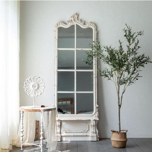 European-style French White Retro Carved Full-body Floor Mirror Clothing Store Decorative Full-length