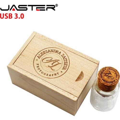 Glass Bottle USB3.0 Flash Drive 4G 8G 16GB 32GB 64GB 128G Free LOGO Pen Drives Wedding Gifts Box Memory Stick High Speed U Disk