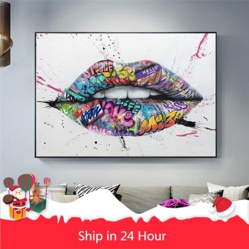 Show Teeth Lips Street Graffiti Art Canvas Painting on The Wall Posters and Prints Wall Art Picture for Living Room Home Decor