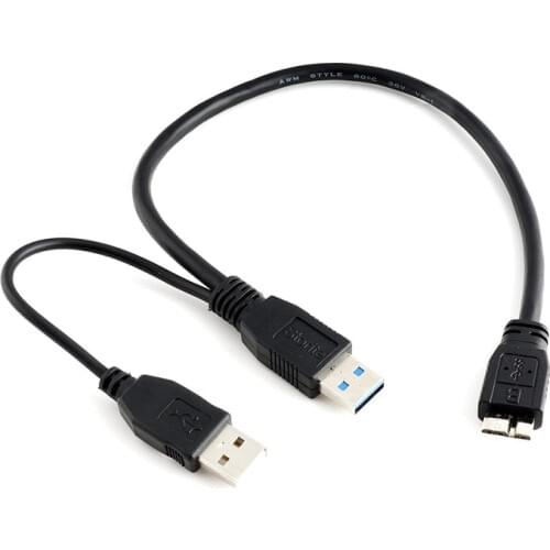 New USB 3.0 Dual Power Y Shape 2 X Type A to Micro B Super Speed Cable External Hard Drives Extension Wire Connector