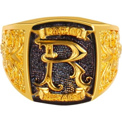 Rings for Women Gold Plated Stainless Steel Rings Letter r Retro Rings Birthday Gift for Girlfriend Fashion Simplicity Jewelry