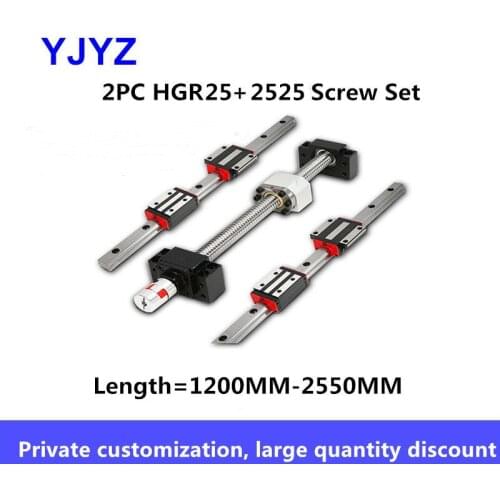 2525 ball screw linear guide kit HGR25 linear guide kit complete slider steel flange / square slider length = 1200MM-2550MM
