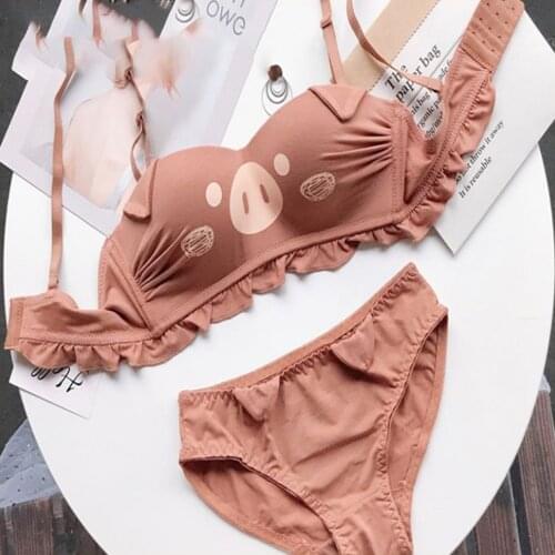 Women Sexy Wire Free Lingerie Set Girls Cute Cartoon Animie Underwear Woman Seamless Soft Bra Panties Suit Lovely Low-Rise Panty