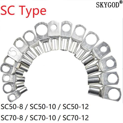5pcs SC Type Wire Nose Terminal SC50 SC70 Bare Copper Battery Block Lugs Hole ID 8mm 10mm 12mm Crimp DTGA Cable End Connector