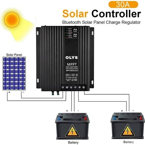 30A MPPT/PWM Solar Charge Controller Dual USB 12V/24V Auto Bluetooth Solar Panel Battery Charge Controller Voltage Regulator