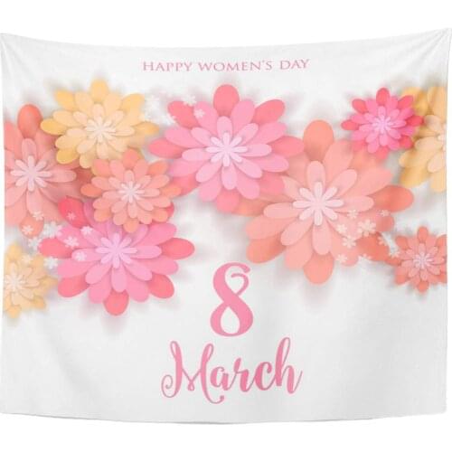Beautiful Pink International 8 March Happy Womens Day Wishes Quote 3D Flower Origami Abstract Beauty Home Decor Tapestry Wall
