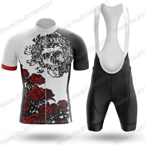 Summer Skull Roses Mens 2021 Cycling Jersey Set Bicycle Clothing Road Bike Shirts Suit Bicycle Bib Shorts MTB Ropa Maillot