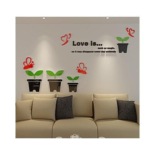Little bee Flowerpot 3D Acrylic mirror wall sticker Shop window Cartoon decoration Living room DIY art wall sticker