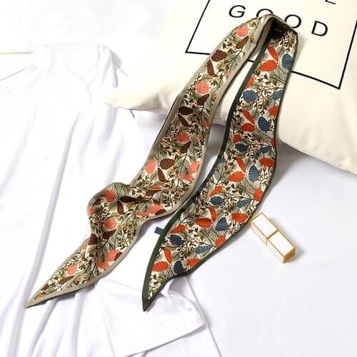 MoriBty Floral Women Silk Scarf Long Skinny Hair Ribbon Headband Foulard Femme Neckerchief Summer Vintage Bag Ties For Ladies
