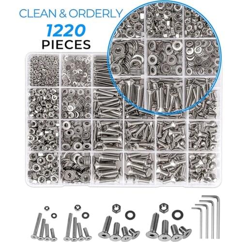 1220PC Metric Bolt Assortment M2 M3 M4 Alloy Steel Screws Nuts and Washers Hex Socket Head Cap Machine Screws,Bolts and Nuts KiT