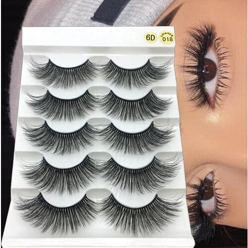 5 Pairs 6D Faux Mink Hair False Eyelashes Handmade Natural Long Wispies Lashes Cruelty-free Criss-cross Eyelashes Makeup Tools