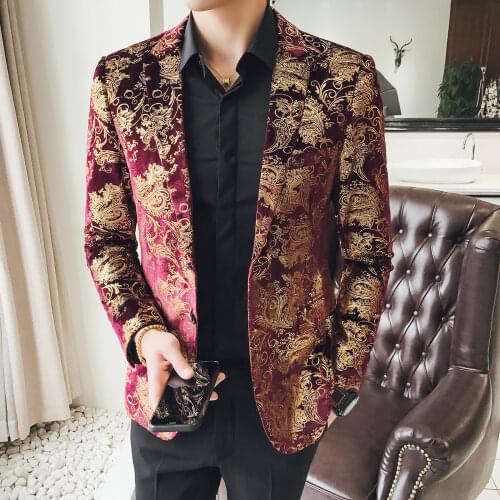 2021 Fashion New Mens Casual Boutique Business Slim Fit Personality Bronzing Banquet Dress Suit Blazers Jacket Coat