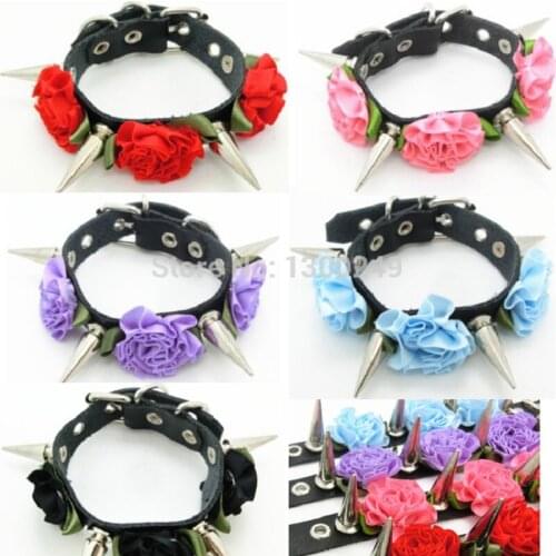 New Fashion Harajuku Handmade Spikes Leather Necklace Flower Rivets Collar belt Punk Rock Choker Torque Stud Nut