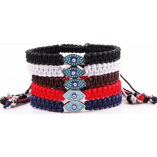 JARAVVI New Design Men Women Bracelet Cord Braided CZ Blue Eye Charm Macrame Friendship Bracelet Women Men Jewelry Gift