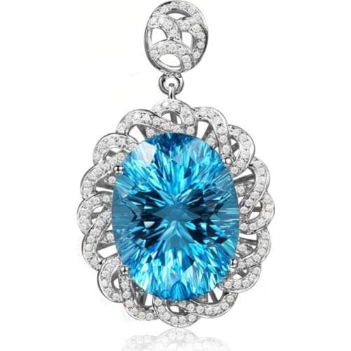 Luxury jewelry Sterling Silver Necklace Pure Natural Bule Gemstone Pendant Necklace for Women Wedding Engagement accessoires