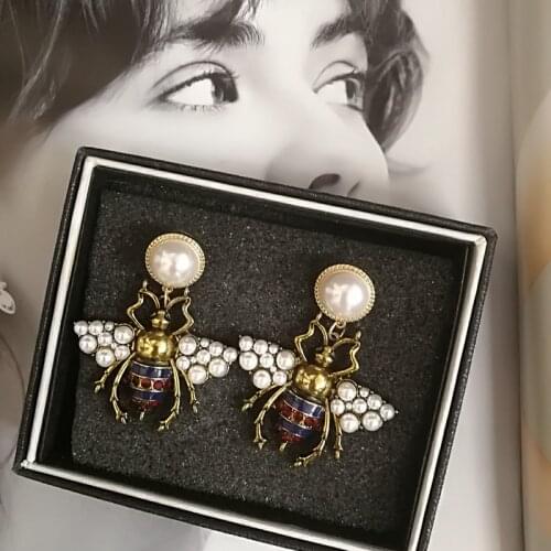 Luxury crystal Pearl Bee drop dangle earring Jewelry For Women Party Gift