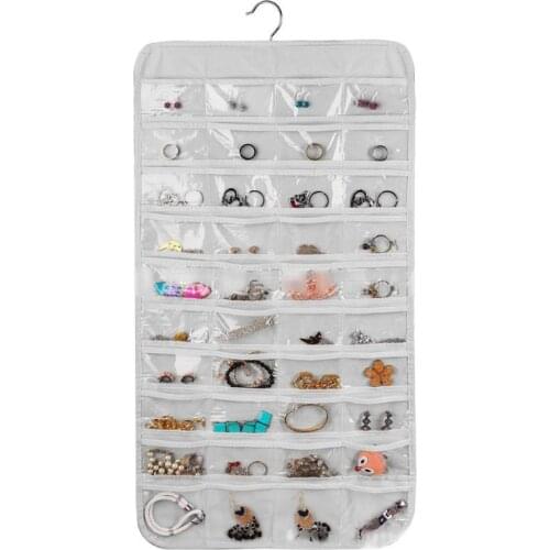 80 Pockets Double Sided Hanging Jewelry Display Foldable Organizer Storage Bag A0NF