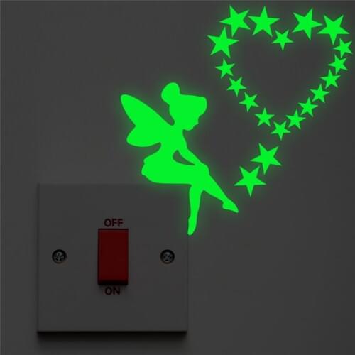 Luminous angel fairy star switch sticker glow in the dark home decorations kids rooms fluorescent wall decals vinyl posters