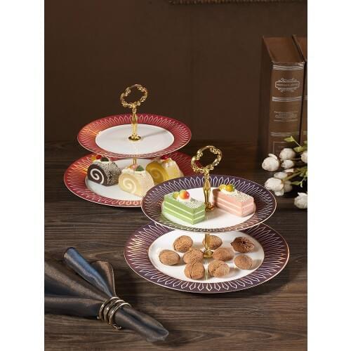 Fruit plate, high-grade ceramic cake cluster plate, double-layer candy nut container, with shelf bar, unique design,europeans