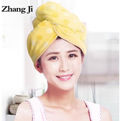 ZhangJi Polka Dot Hair Dry Cap hair twist Wrap Turban Microfiber Drying Bath Towel with Button Bathroom Magic Dry Hair Hat