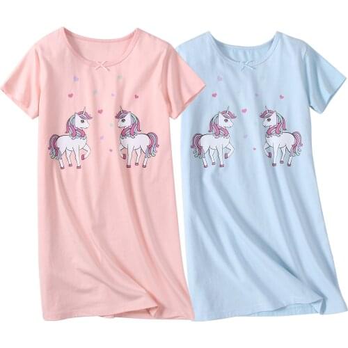 3-8Y Princess Nightdress 2pcs Girls Short Sleeves Pajama Dress Kids Cotton Nightgown Summer Home Clothes Teen Sweet Sleepshirts