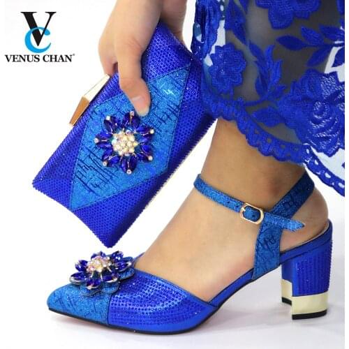 2021 Specials Design Italian Women Shoes and Bag to Match in Blue Color INS Hot Sale Comfortable Heels Sandals for Party