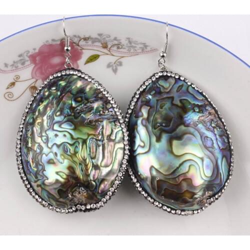 ZWPON 2019 New Teardrop Natural Abalone Shell Dangle Earrings for Women Fashion Large Rhinestone Earrings Ethnic Jewelry