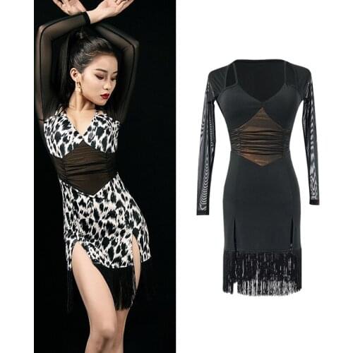 Latin Dance Practice Clothes For Women Long Sleeve Sexy Fringe Dresses Ballroom Dance Competition Dress Rumba Dancewear DWY5363