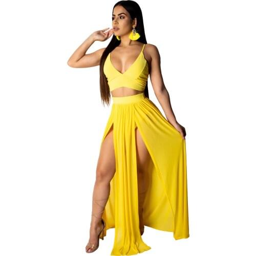 S-XXL Rela Bota Womens Sexy Summer 2 Piece Maxi Chiffon Dress Crop Top Skirt Set Beachwear Cover Up