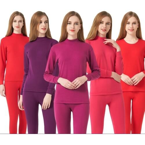 Women Winter Cotton Thick Thermal Underwear Women Warm Suit Collar Base Women Cozy Long Johns