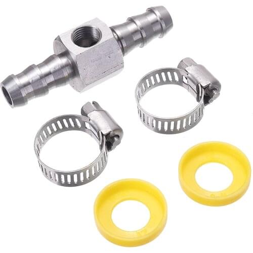 1 Set Car T-fitting Adapter Connector Stainless Steel For Fuel Pressure Gauge Sensor 3/8 inch T-Fitting Adapter with Clamps