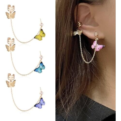 1Pcs Fashion Butterfly Clip Earrings Ear Hook Stainless Steel Ear Clips Double pierced Earring Earrings Women Girls Jewelry