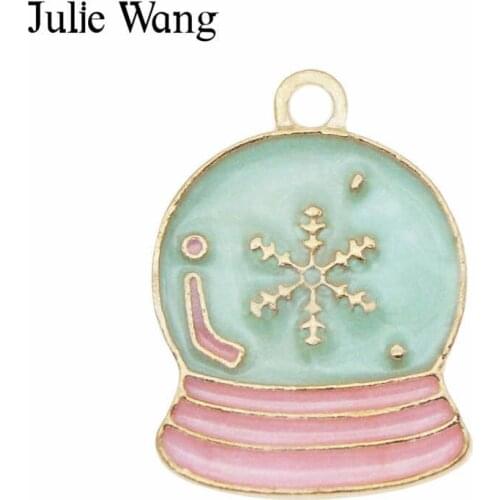 Julie Wang 10pcs Enamel Snowflake Music Box Charms Gold Tone Pendant Necklace Bracelet Christmas Jewelry Making Accessory