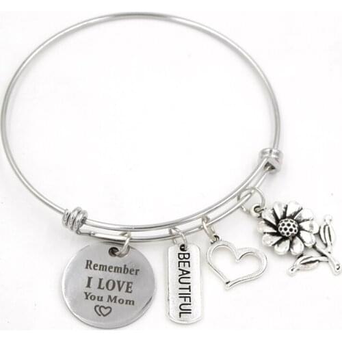 10PCS New Arrival Mother Gift Stainless Steel Bangle Remember I love Your Mom Bracelet For Mom Mama Mothers Day Birthday Gifts