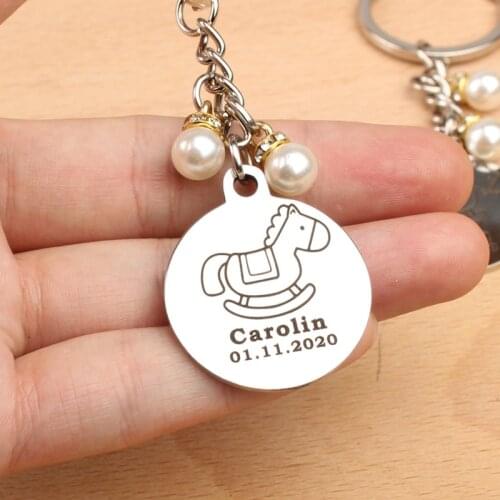 10pcs Personalized name date alloy Keychain Engraved Custom keyring birthday party decorations kids girl baby shower gifts