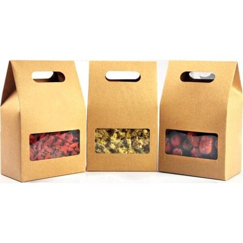 10x15cm Kraft Paper Food Packaging Bag with Window and Handle, for Baking Food Cookies Candy Meat Beans,100 Pcs