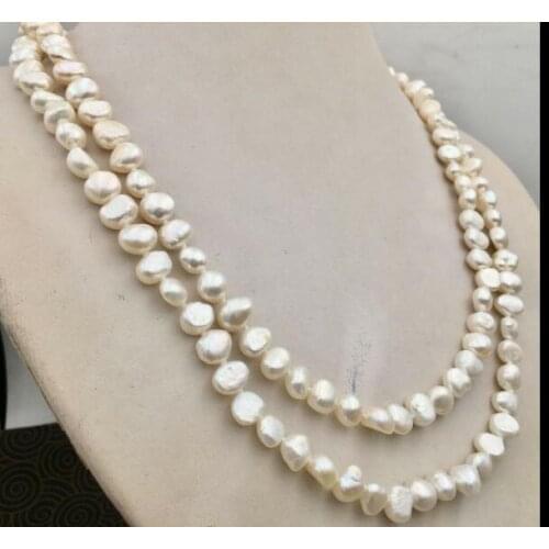 2 rows 60cm 24'' 6x7mm white baroque flat pearl 2 strands necklace natural Freshwater PEARL Women Jewelry 35cm 43cm 15'' 17
