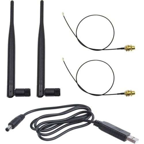 2 x 6DBi 2.4GHz 5GHz Dual Band WiFi RP-SMA Antenna & 1x USB DC 5V to DC 12V 2.1mm x 5.5mm Module Converter DC Barrel