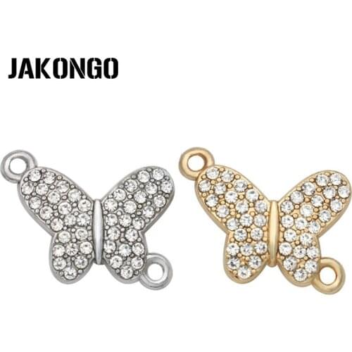 JAKONGO Gold/Antique Silver Color Crystal Butterfly Connectors For Making Bracelet Jewelry Findings DIY Accessories 24*18mm 4pcs