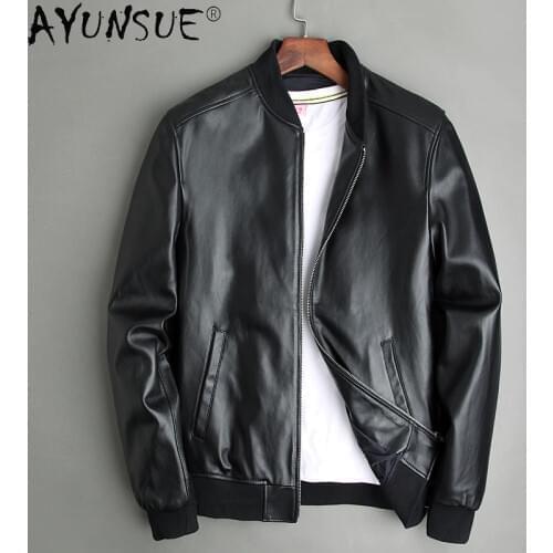 AYUNSUE 100% Sheepskin Leather Jacket Men Short New 2020 Mens Clothing Autumn Winter Coat Mens Chaqueta Cuero Hombre LXR380