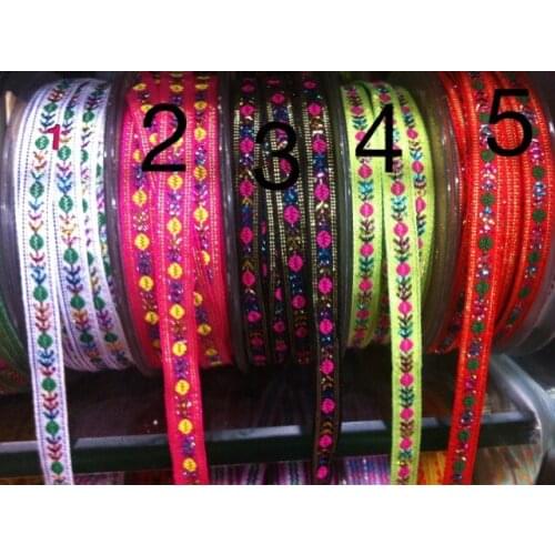 Nations style handmade polyester embroidery floral ribbon, 7mm-8mm wide
